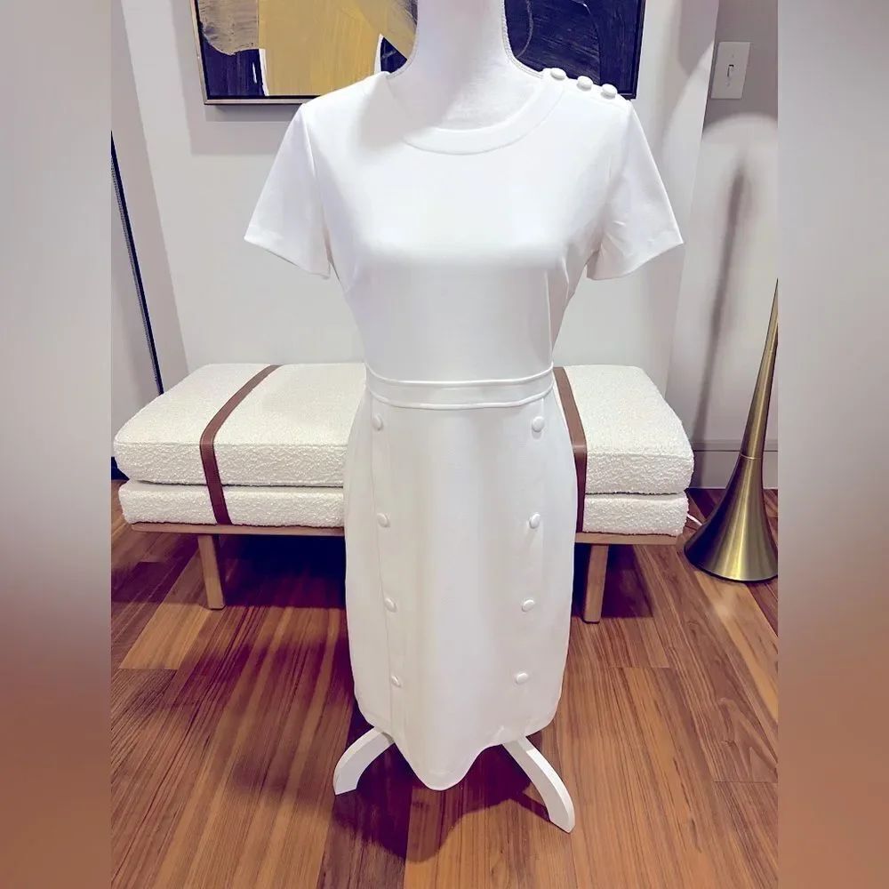 Karl Lagerfeld White Button-Detail Dress size 4 NWT